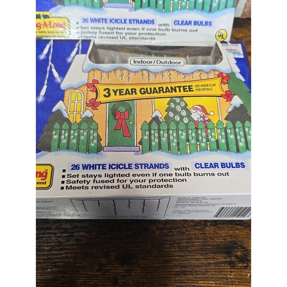 GE 100 Lights Icicle String Christmas Lights Clear Green Wire 13 FT Each 2 Boxes